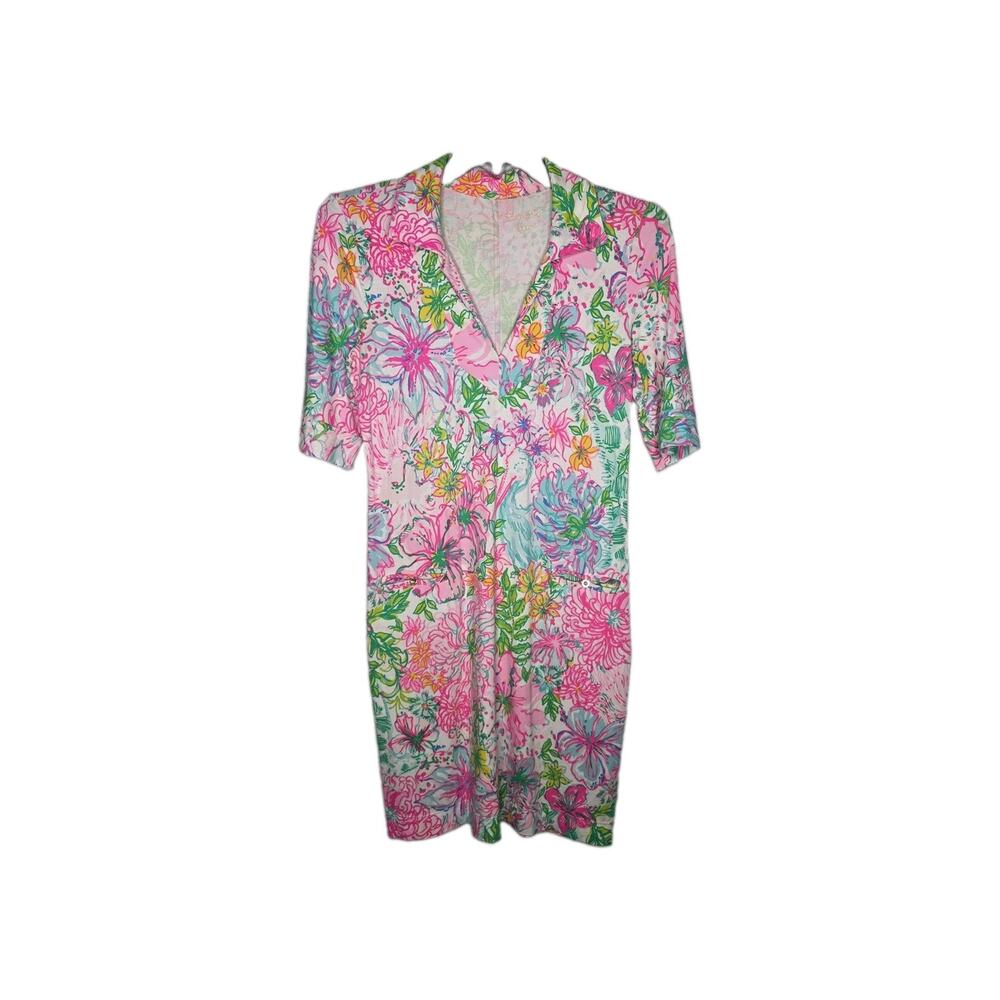 Lilly Pulitzer Quincey UPF 50+ Knit Shift Dress Paradise Found Size S Pink